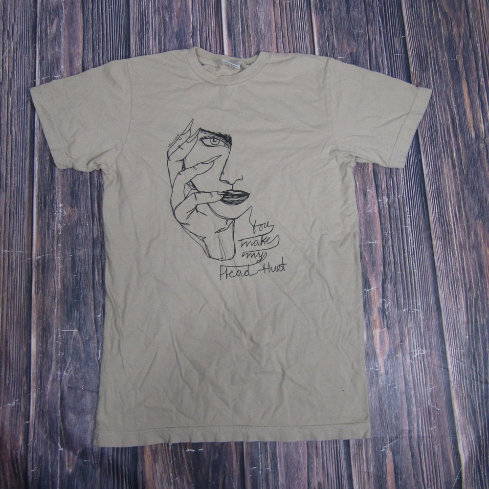 Melodie Shirt Womens Small Tan You Make My Head Hurt Line Art Graphic Tee